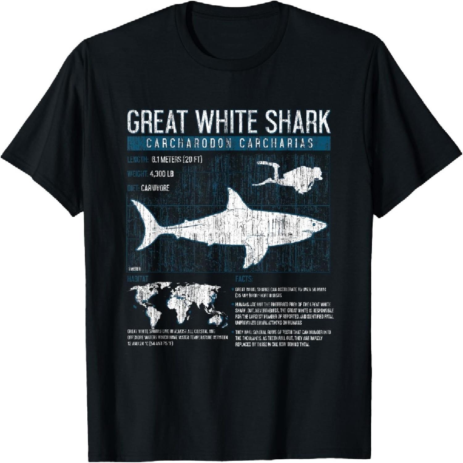 

Great White Shark T Shirt Science Sharks Facts Geek Graphic XXXXXL різнокольоровий