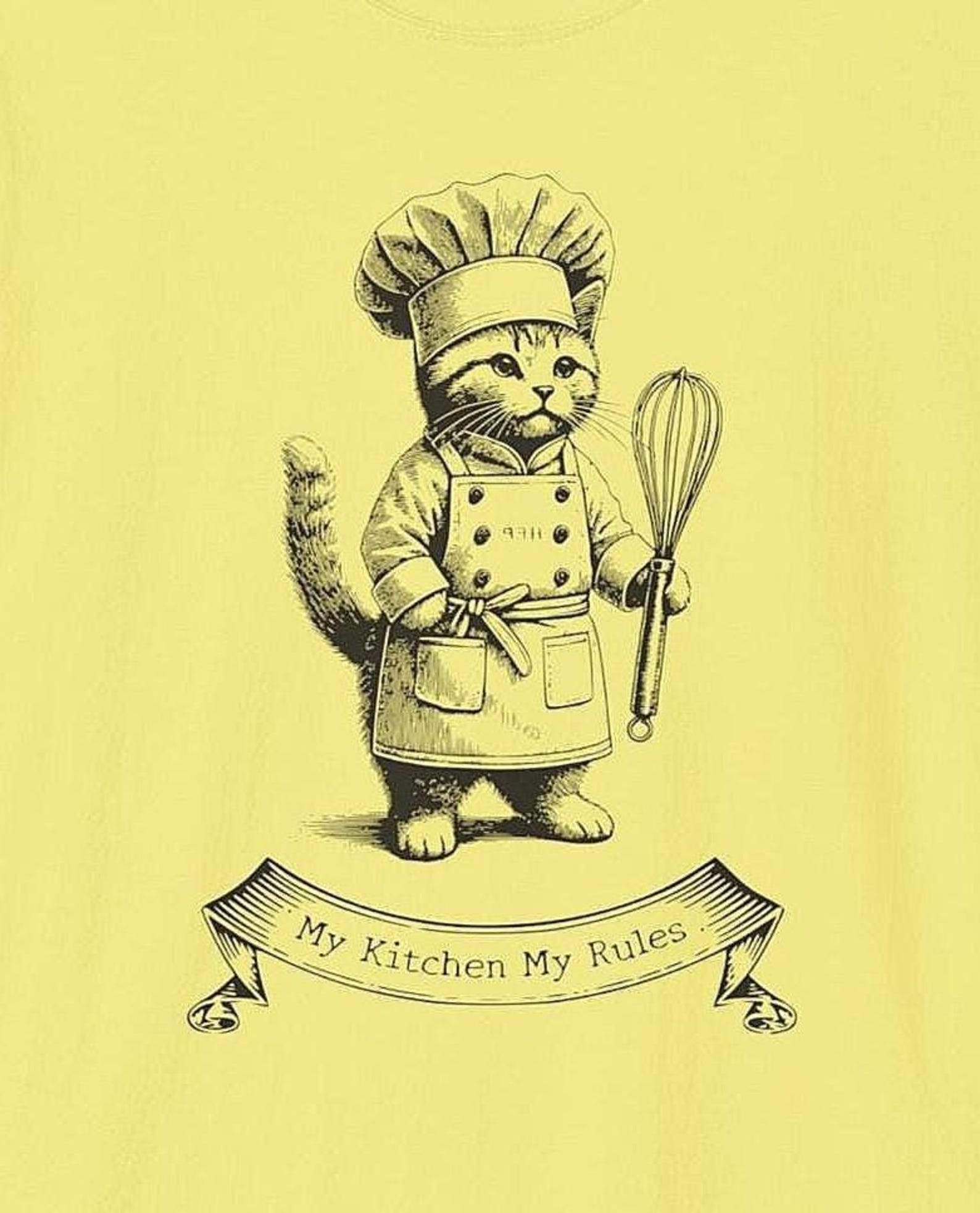 Chef Kitten T-Shirt: Copper Engraving Style, My Kitchen My Rules 4XL