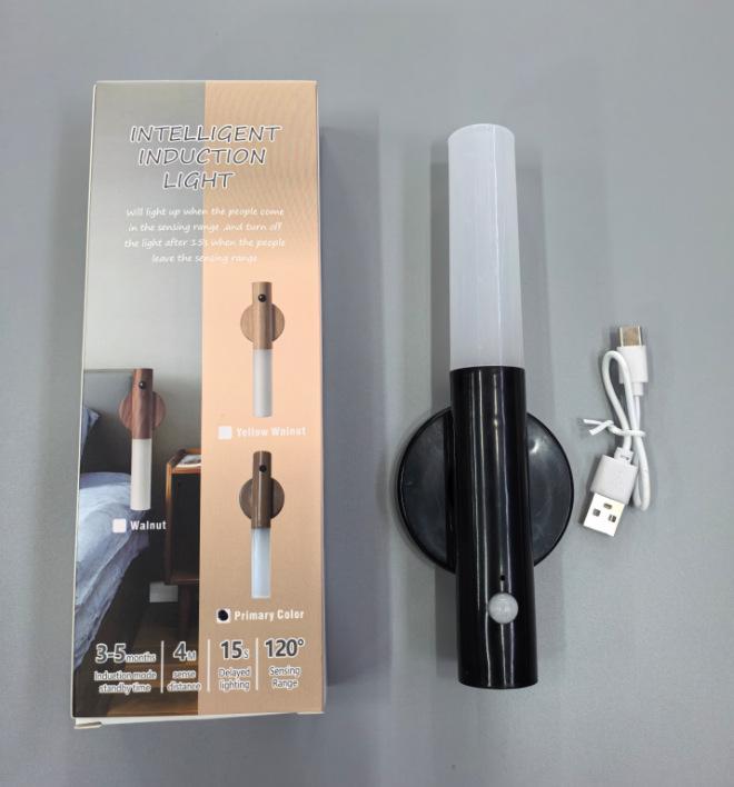 Wood Grain LED Sensor Night Light: Rechargeable, Magnetic, Auto Induction for Bedroom or Hallway