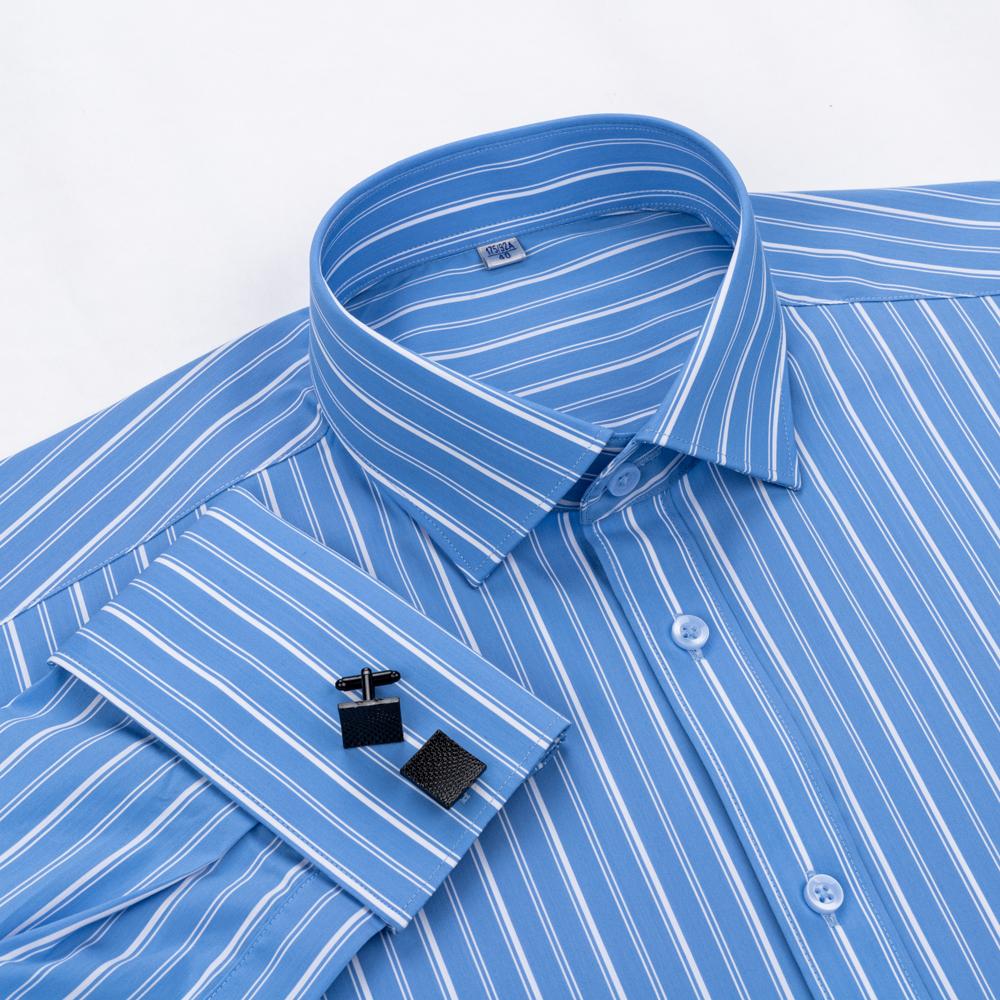 Camicia da Smoking da Uomo in Modal a Righe con Collo Windsor e Polsino alla Francese Include Gemelli, Abbigliamento Formale Professionale Elegante