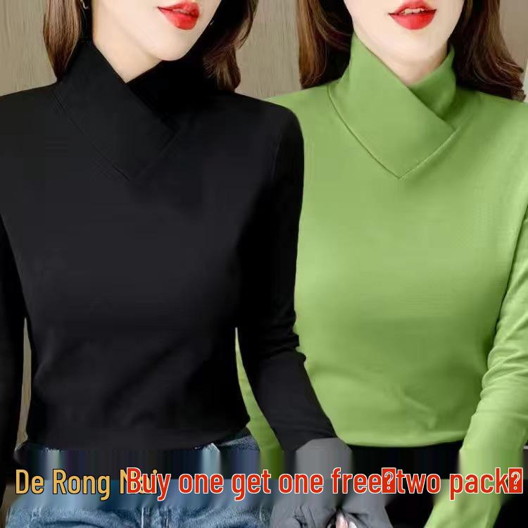 Women's Half-High Collar Fleece Base Layer Shirt – Versatile Long Sleeve T-shirt for Autumn/Winter.