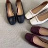 Sheepskin version~ French square head bow flat shoes shallow mouth one pedal single shoes commuting shoes femininity grandma shoes