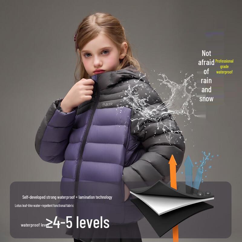 ASK JUNIOR Girls' Water-Repellent Hooded Down Jacket