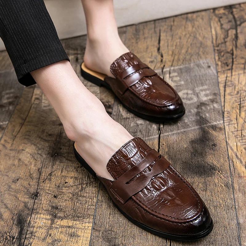 New Summer Men's Shoes Comfortable Slip On Half Shoes for Men Loafers High Quality Leather Casual Designer Shoes Mules Moccasins