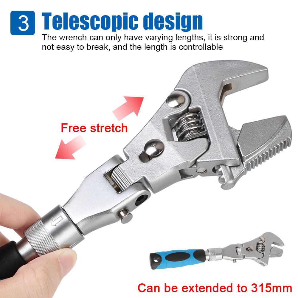 Adjustable Torque Wrench Manual Tool Pulley Wrench Ratchet Wrench 180 Degree Folding Universal 5 In 1 10 Inch