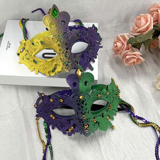 Mardi Gras Mask with Rhinestones Half Face Carnival Mask Sequins Tassel Masquerade Party Mask