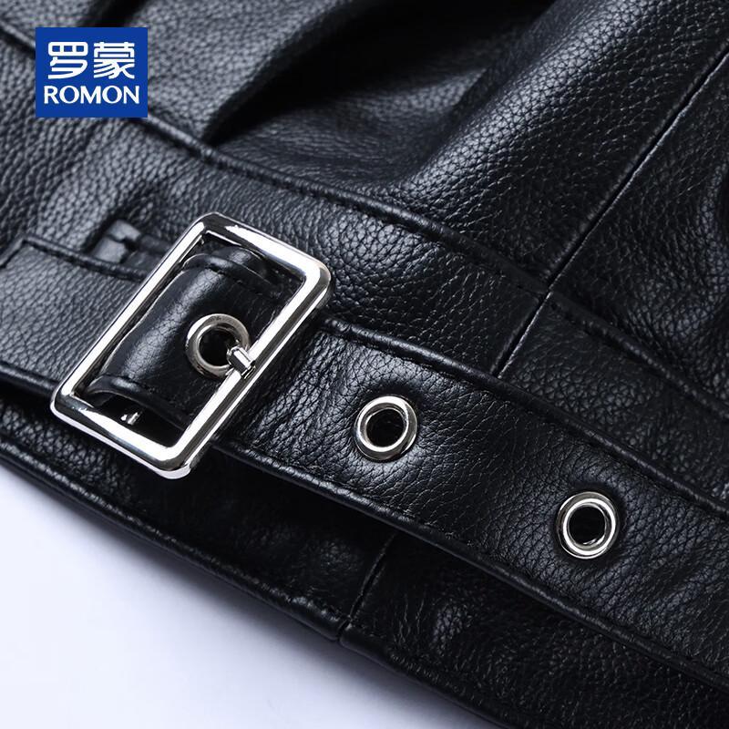 ROMON Men's Genuine Leather Business Casual Biker Jacket