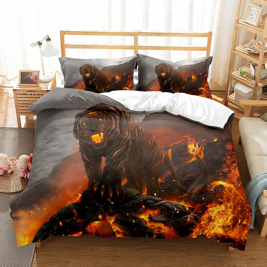 Tiger Duvet Cover Set Purple Flower Comforter Cover Boys African Safari Wild Animals Big Cat Queen King Polyester Quilt Cover