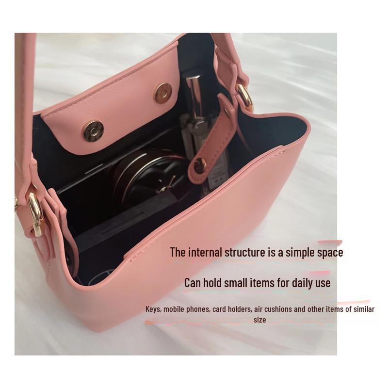 Erdbeerrosa Mini Crossbody Bucket Bag - Koreanischer Stil Damenhandtasche