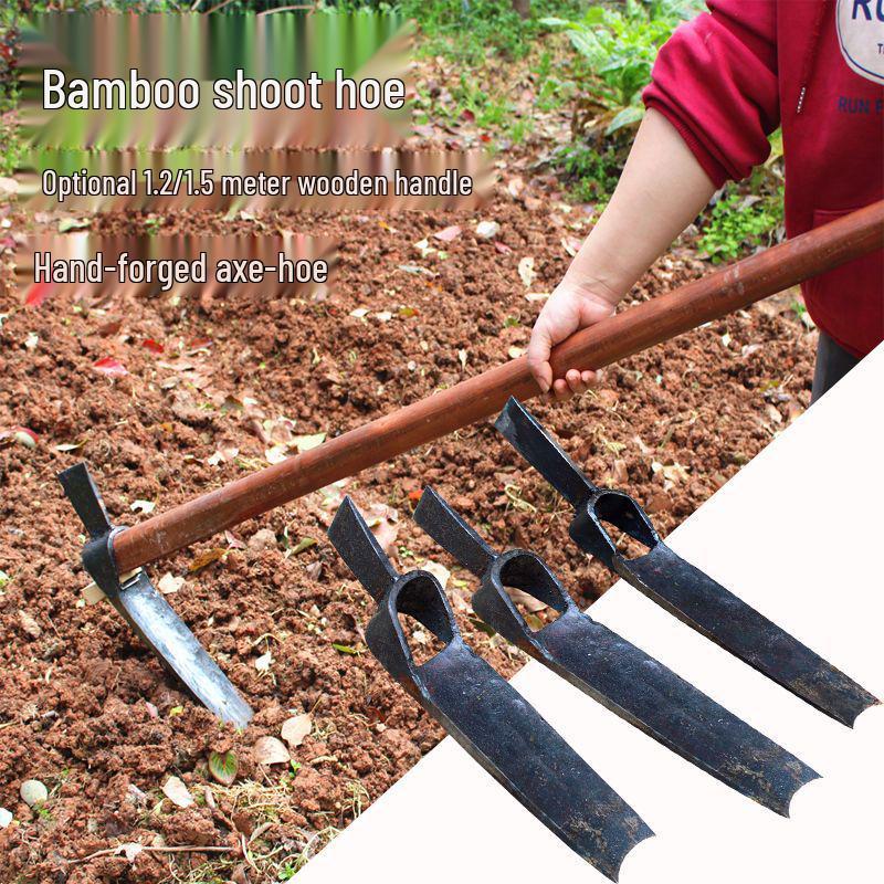 Long Wooden Garden Hoe: Multi-Purpose Tool for Raking, Weeding, Digging, and Planting in Mountainous Terrain.