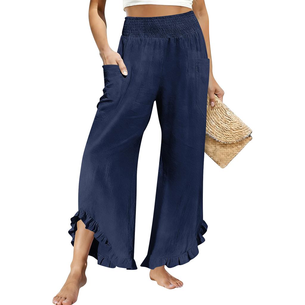 Women's Loose-fitting Wide-leg Pants, Casual Loose-fitting Pants, High-elastic Waistband, Long Pants With Pockets