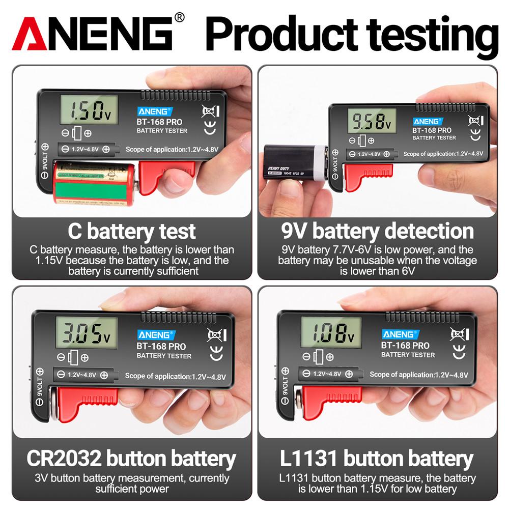 Tester de Baterii Portabil ANENG 168PRO Indicator Nivel Baterie Capacitate Tester Universal Analizoare de Sarcină Tester Baterii Buton Litiu 1.5-4.8V/9V Universal