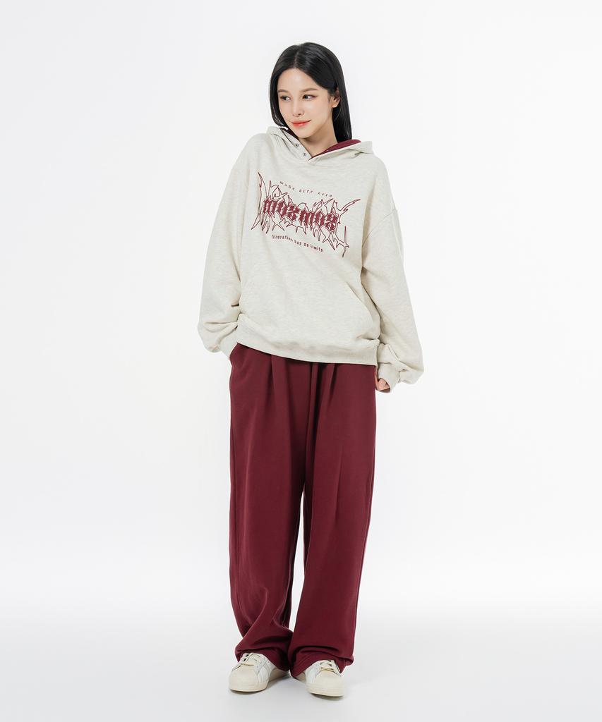 Moz Moz Soft Terry Single-Pleat Wide String Training Pants Burgundy