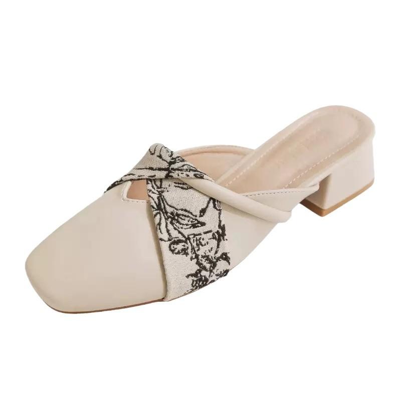 Temperament bag head half slippers women's summer 2025 new lazy one pedal middle heel sandals