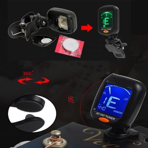 ALLVD Guitar Tuner, Clip-on Tuner with Tuning Meter, High Precision for Guitar, Ukulele, Violin, and Bass with Auto Power Off (Black)