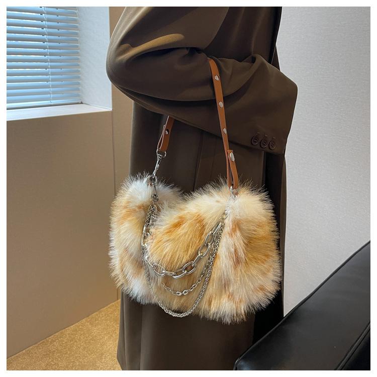 

JIAERDI Vintage Y2K Handbag Women Autumn New Hot Girls Chain Plush Soft Shoulder Bag Ladies Harajuku Grey Underarm Bag Aesthetic коричневий