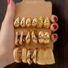 Gold Geometric Water Drop Earrings & C-Shaped Ear Cuffs Set