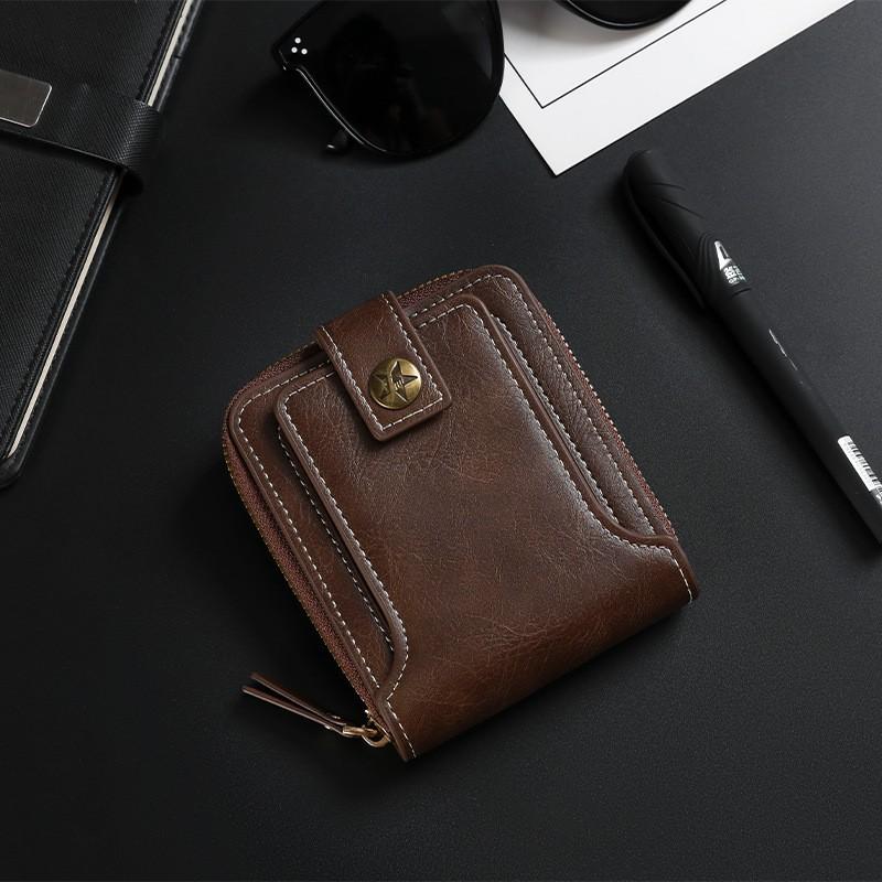 

New Retro Short Horizontal Zipper Men s Leather Wallet 10x12x2 коричневий
