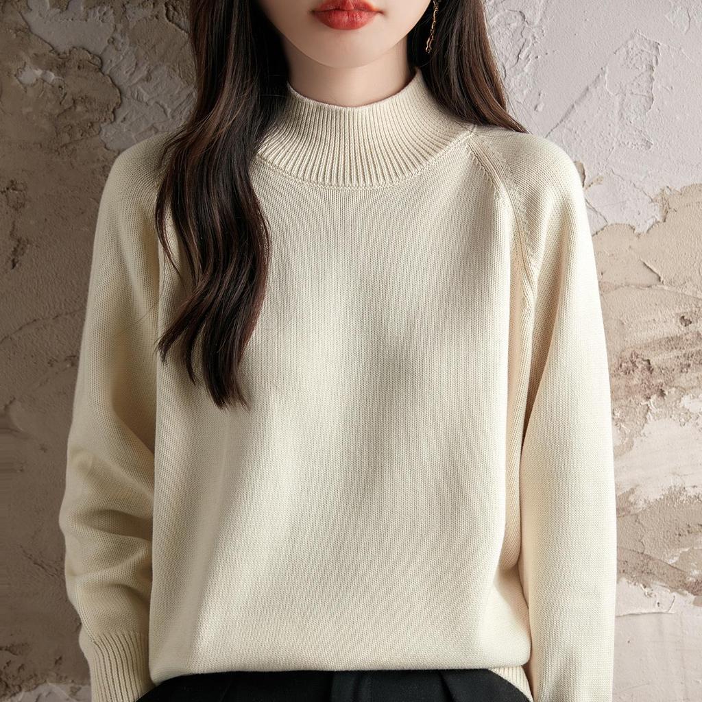 Damen Herbst/Winter 2025 Baumwolle Verdickter Pullover: Halbhoher Kragen, Lockere Passform, Warmes Pendler-Strickshirt