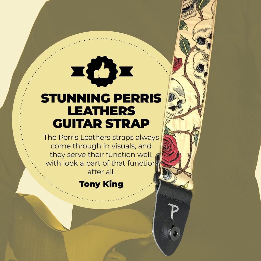 P Leathers Jacquard Guitar Strap Perri's Ltd. TWS-6538 Skull/Rose