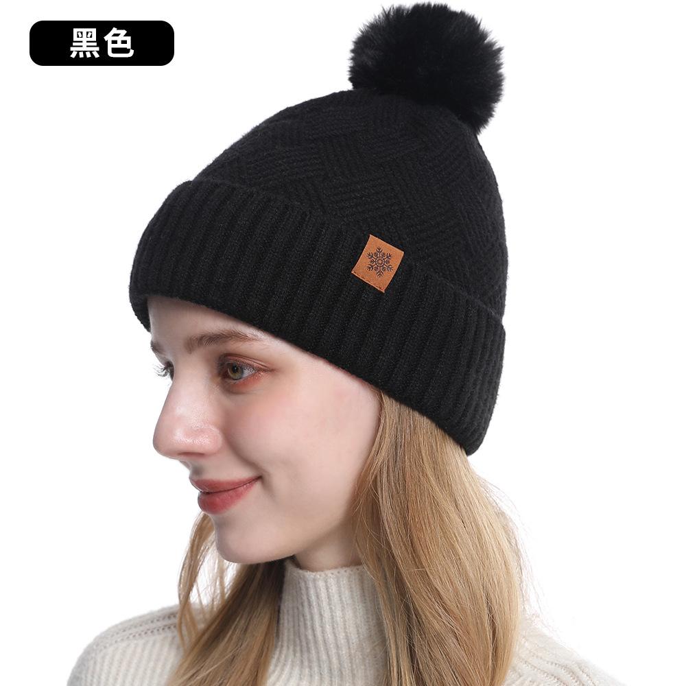 Autumn and winter wool hat scarf gloves three-piece warm double-layer fleece knitted women's knitted hat