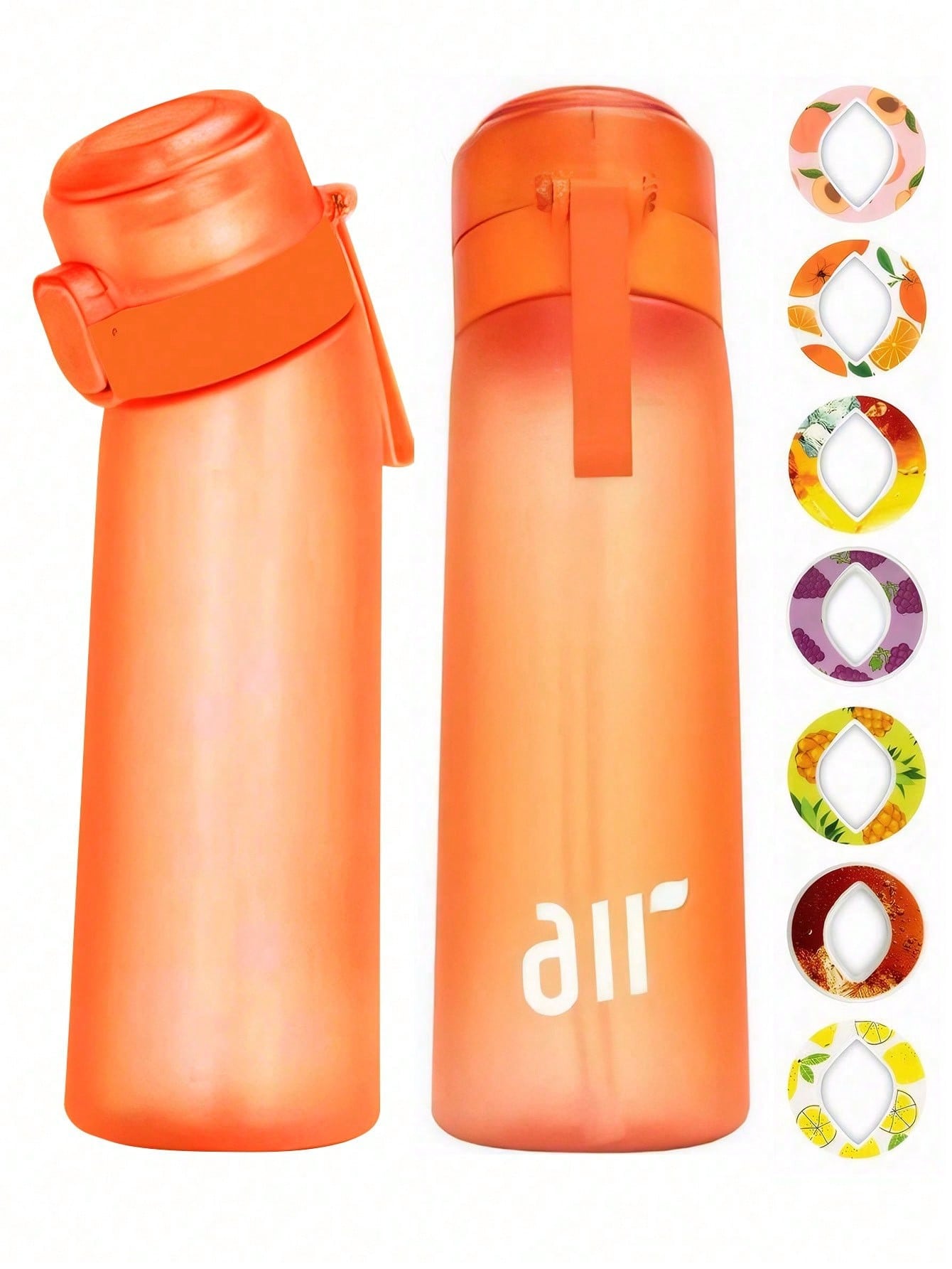 1 stuks nieuwe 800 ml/27 oz draagbare sport-traw waterfles, uitgerust met 1 stuks willekeurige fruitdrank smaakcapsules zonder suiker en zonder calorieën 0.8L oranje