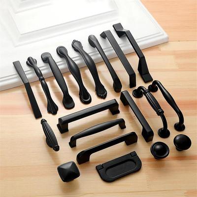 Black Cabinet Handles Solid Aluminum Alloy Kitchen Cupboard Pulls Drawer Knobs Furniture Handle Hardware