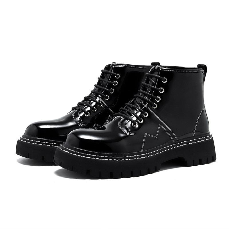 Botas de plataforma masculinas de lazer pretas tendência sapatos de couro envernizado festa baile vestido bota de tornozelo cowboy primavera outono cano curto botas hombre
