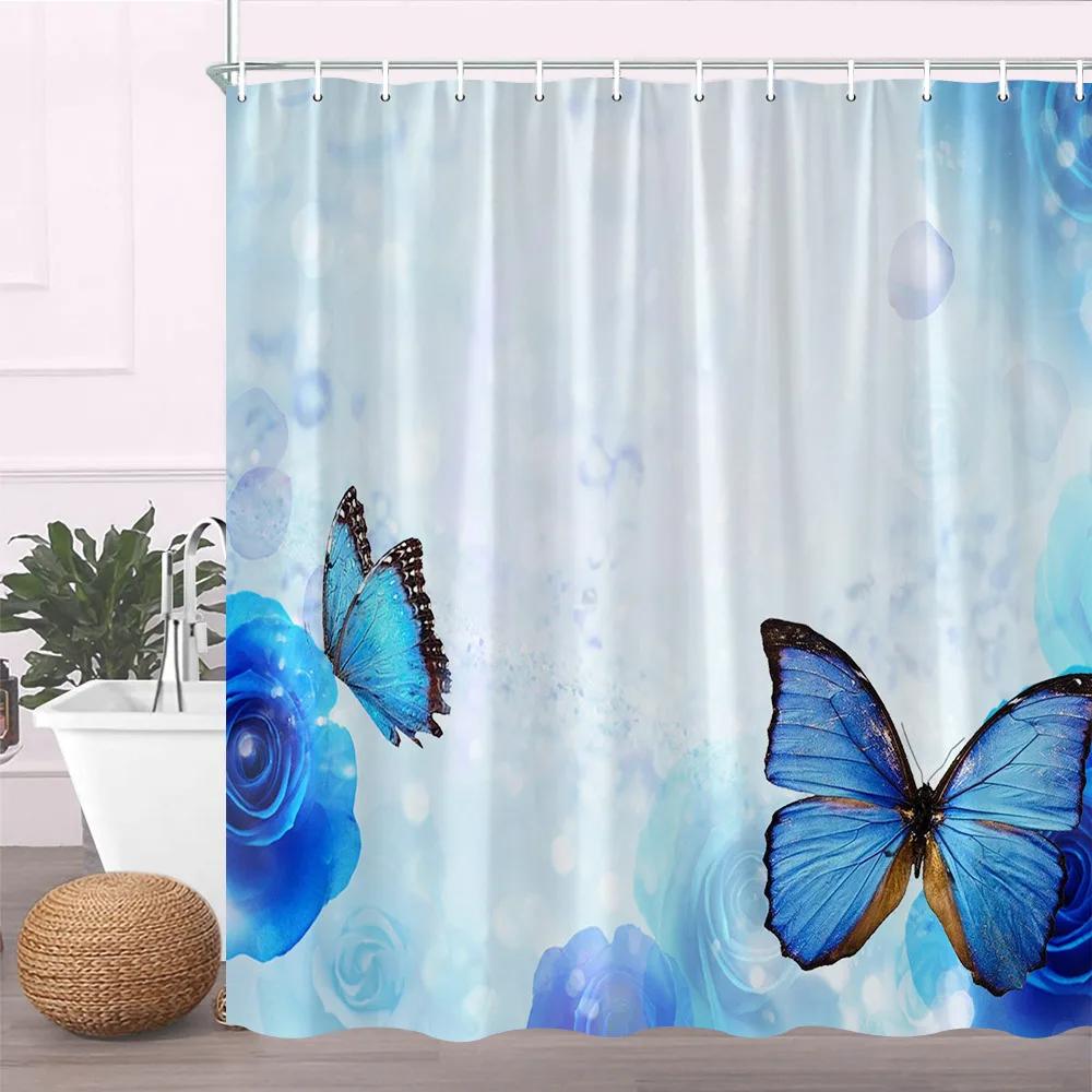 Unframed Plant Flower Shower Curtains Dandelion Watercolor Butterfly Floral Bath Screen Garden Bathroom Accessories Set Home D