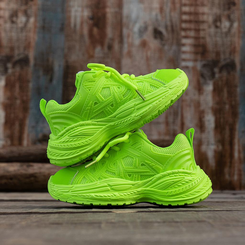 Girls Shoes Red Sneakers 2025 Spring Children's Shoes Breathable Non-slip Fashion Boys Fluorescent Green Dad Shoes