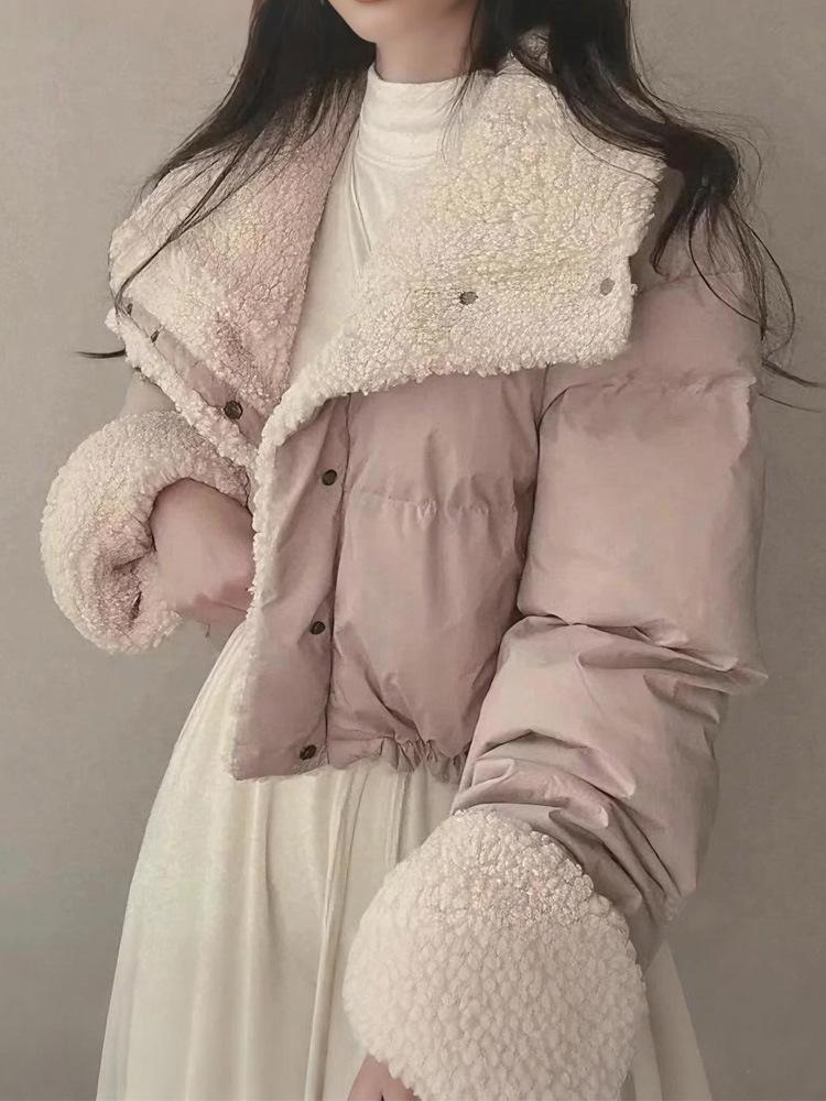 Korean Style Women's Lambswool Winter Coat 2025: Thickened Cotton-Padded Jacket for Casual Petite Warmth