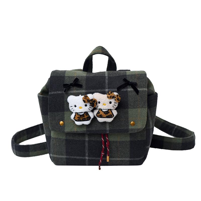 Damen Retro Karomuster Rucksack: Handtasche im koreanischen Stil für Kätzchen-Pendler für Herbst & Winter