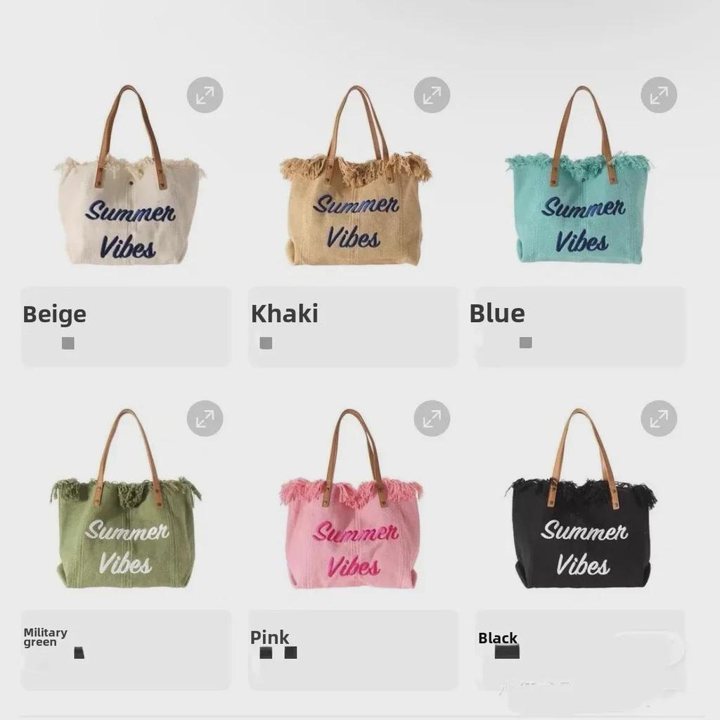 Women's Large Capacity Canvas Tote with Embroidered Letters - Braided Beach & Shoulder Handbag