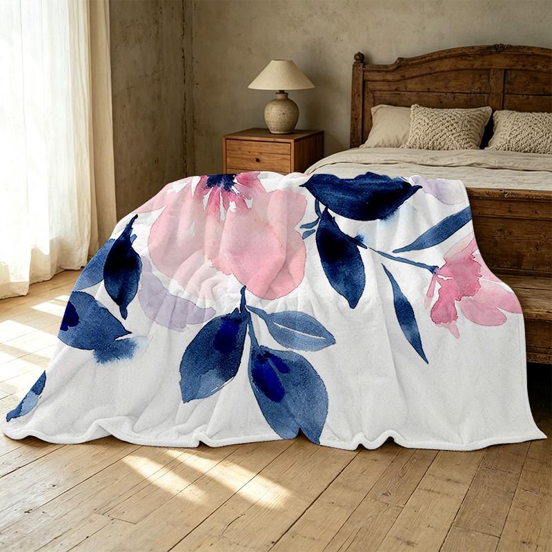Skin-friendly Soft Flannel Throw Blanket Watercolor Floral Design, Cozy Warm Decor for Home, Dorm, Christmas & Halloween
