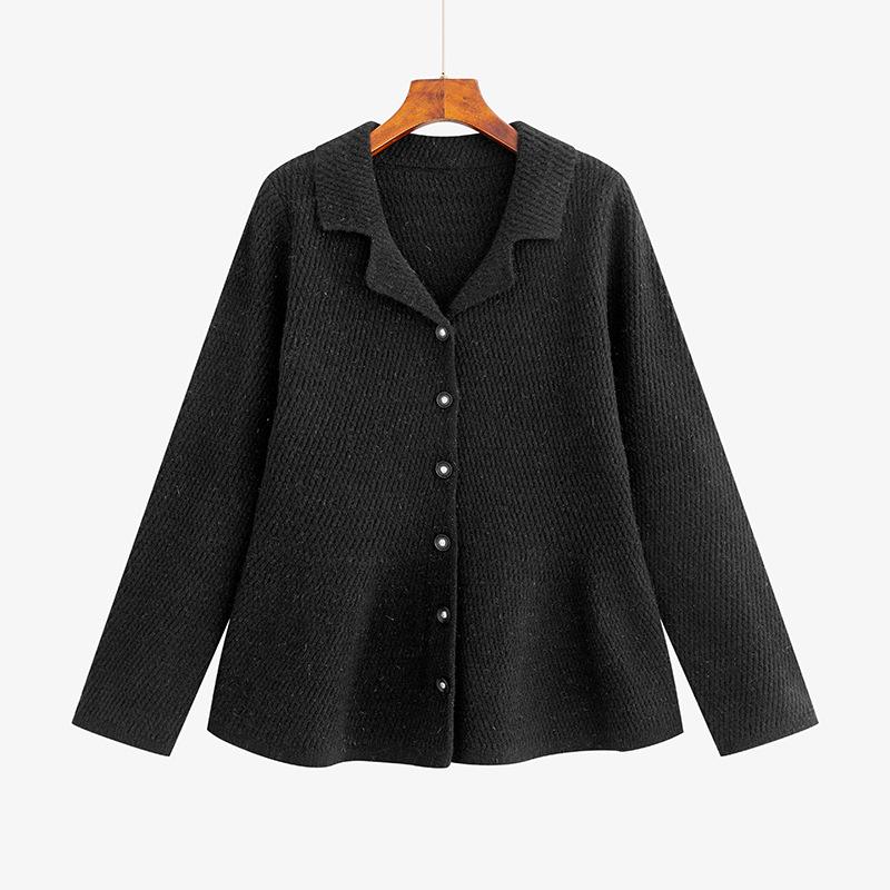 Plus Size Elegant Suit Collar Xiang Style Jacket Winter Knit Cardigan for Women