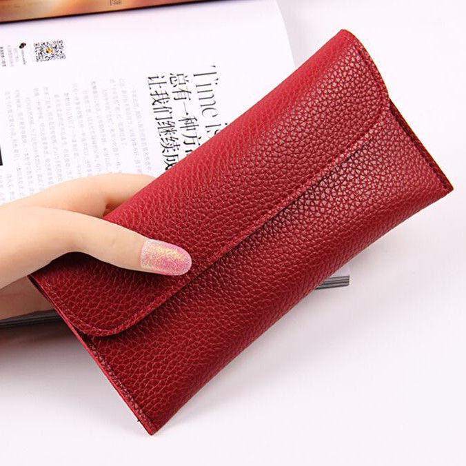 New Korean Japanese Style Women's Long Wallet - Large Capacity, Lychee Pattern, Coin Purse & Phone Holder.
