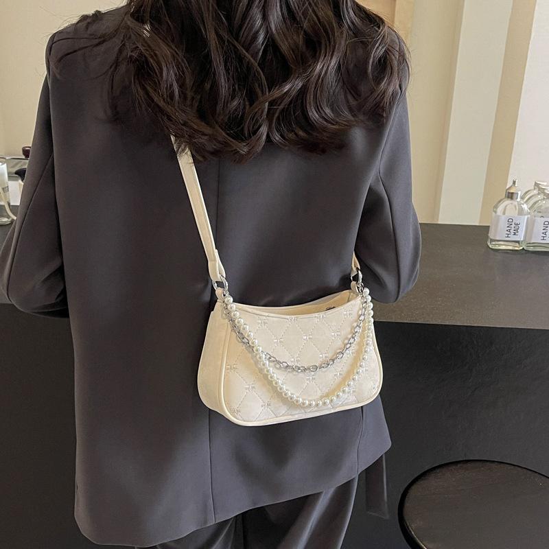 Women's Shoulder Bag  Spring Summer New Beadding Underarm Bags Temperament Versatile Chain Crossbody Bag Party Handbags