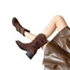 Women's Retro Hidden Heel Suede Mid-Calf Western Boots with Chunky Heel - 2025 Spring & Autumn Collection