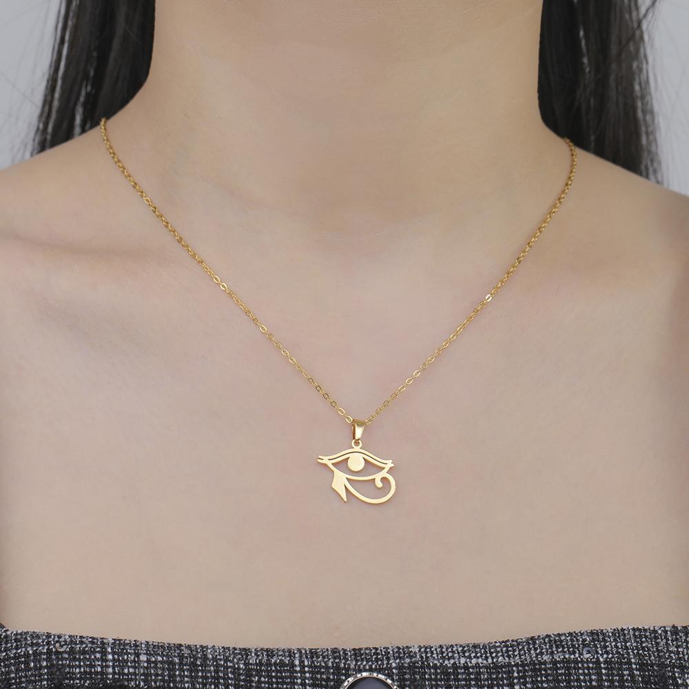 Dawapara Eye of Horus with Ankh Cross Necklace Key of Life Protection Ancient Egypt Jewelry Stainless Steel Necklace