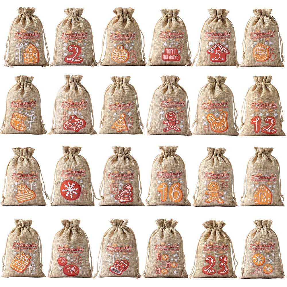 

Набор из 24 подарочных пакетов на Рождество 24 Календарь прибытия Рождественский мешочек на шнурке для конфет Рождественский льняной мешочек на шнурке