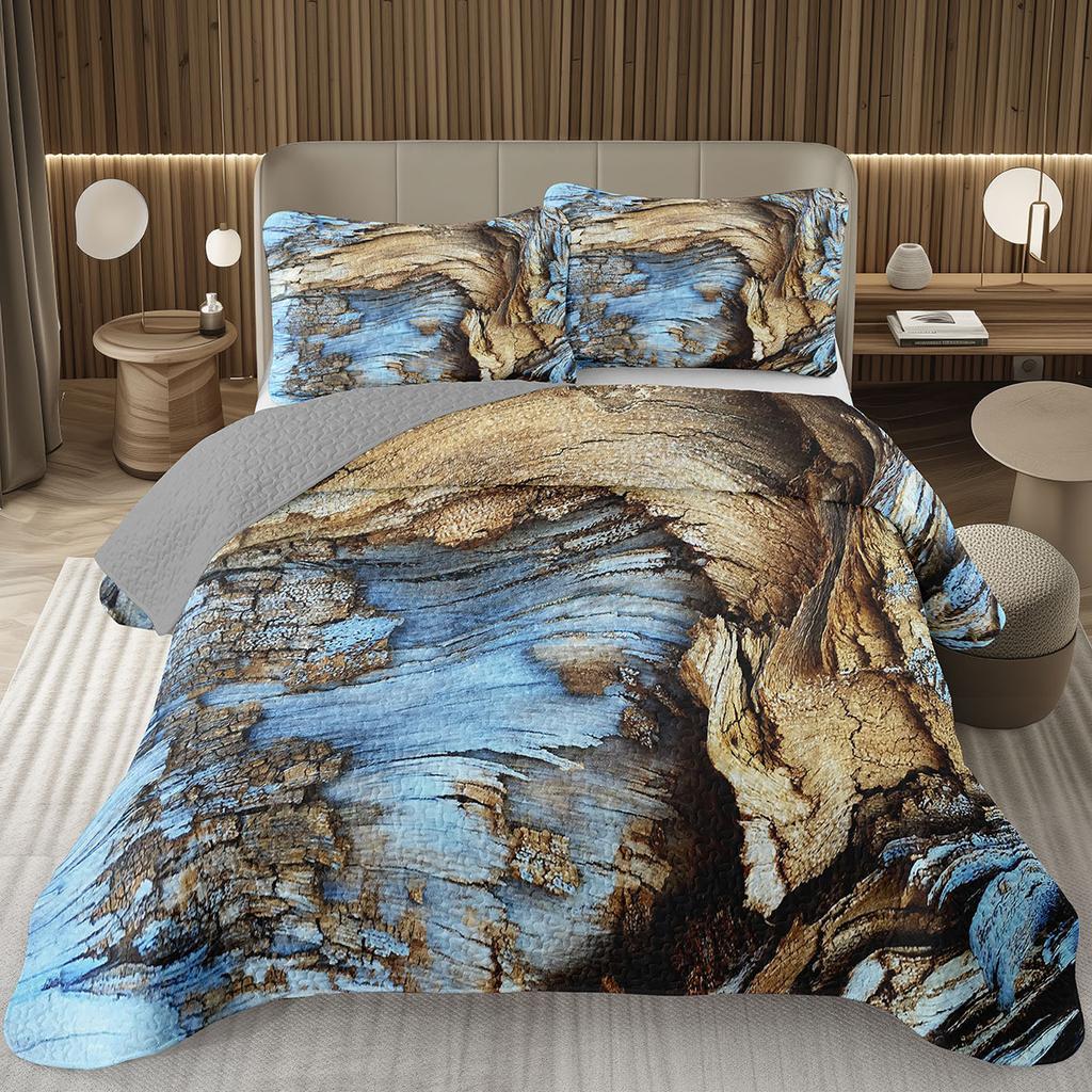 Wood Barn Door Bedspread Queen/Twin Wood Grain Quilted Coverlet Retro Rustic Farmhouse Bedding Set Reversible Grey Quilt Set