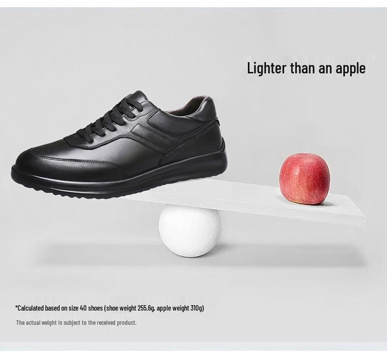 Men's Black Genuine Leather Soft Sole Lace-up Casual Breathable Business Shoes