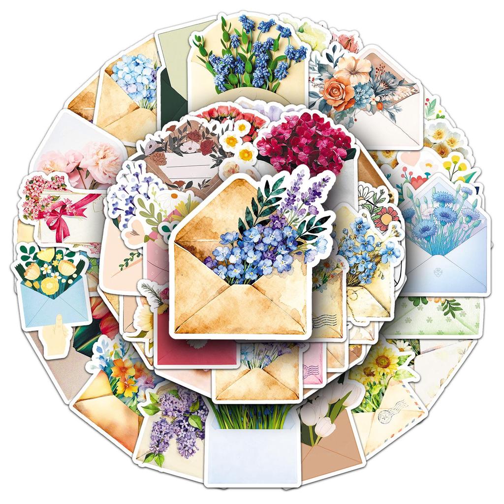 50pcs Retro Flower Bouquet & Plant Stickers for INS Style Journals, Phone Cases & Decor.