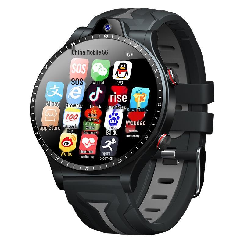 Android 5G Smartwatch with Round Dial, Insertable SIM, WiFi, Multifunctional, Black.