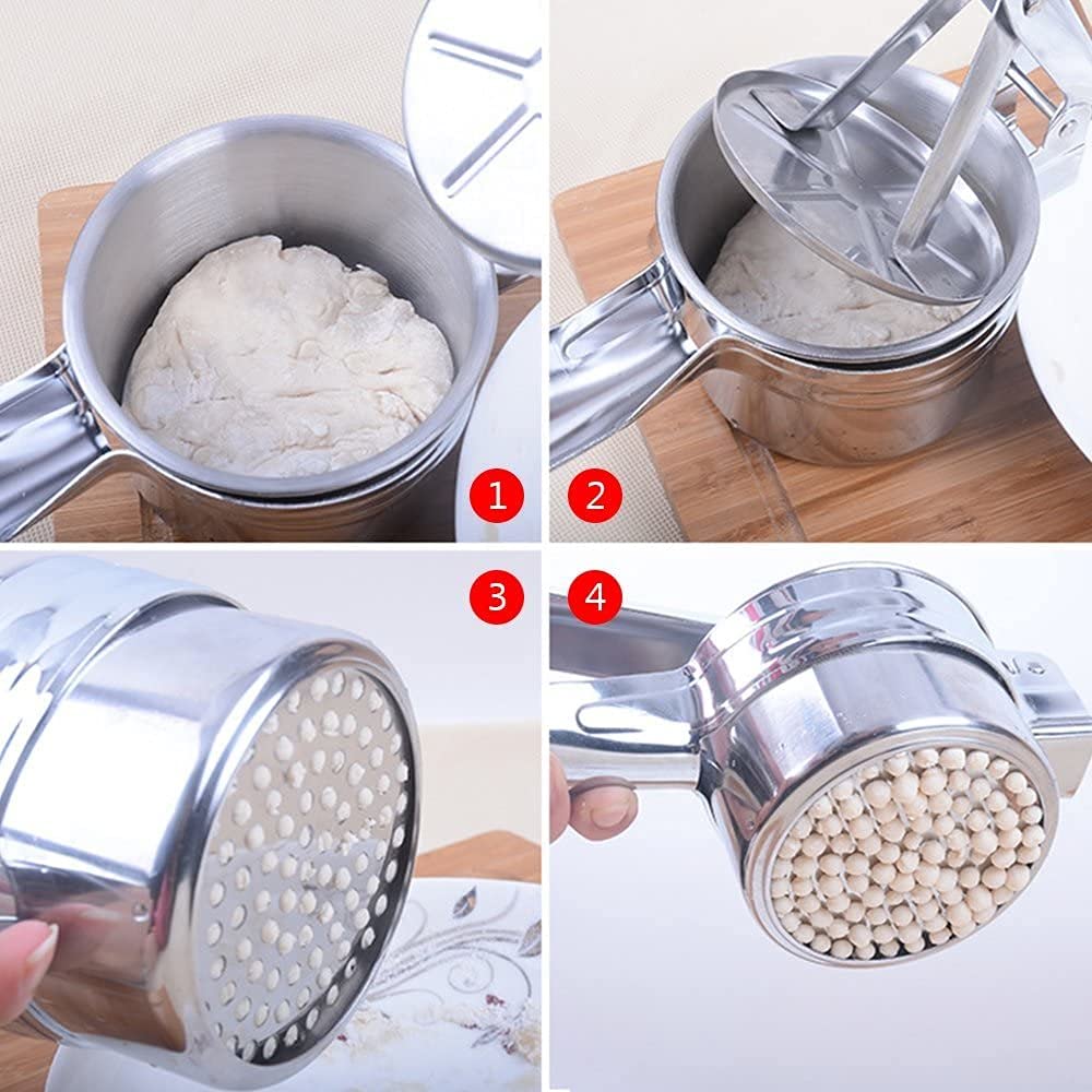 Pop Frog Stainless Steel Hand Potato Masher, Commercial Grade, with 3 Interchangeable Discs, Long Handle, for Crushing Potatoes, Chopping Noodles, Min