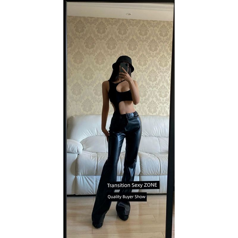 

Sexy Low Cut Crop Top Irregular Hollow-out Jumpsuit Black L