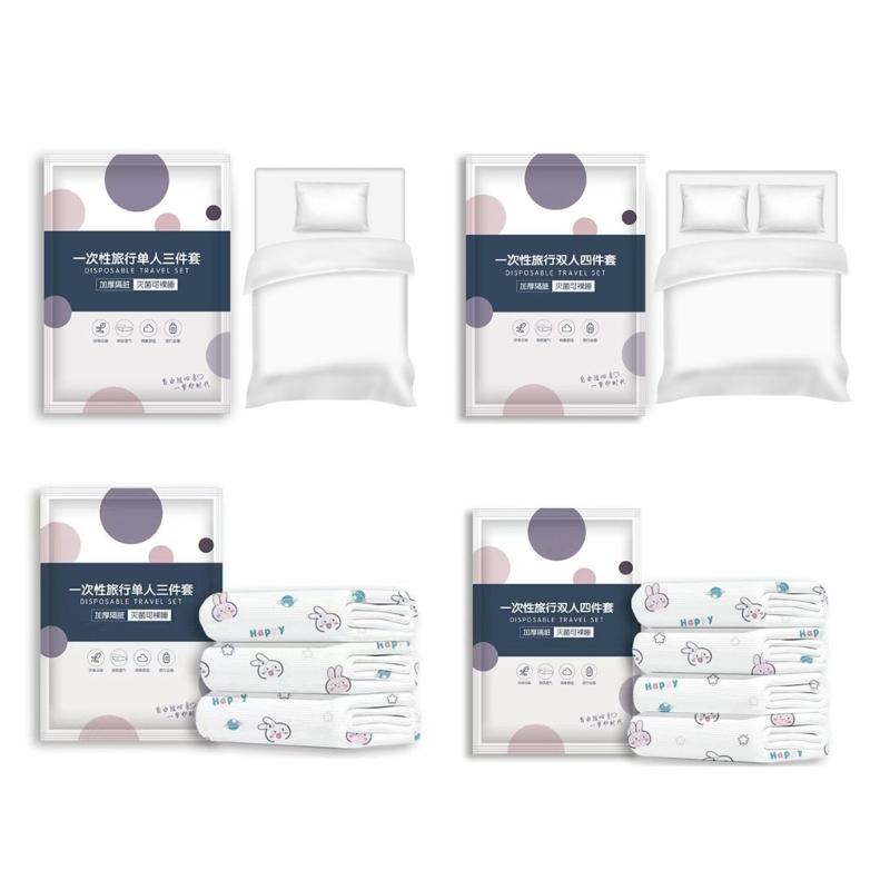 Reise Einweg Bettwäsche Set Verdickter Vlies Bettbezug Bettwäsche Hotel Bettlaken Bettbezug Kissenbezug Schlafen