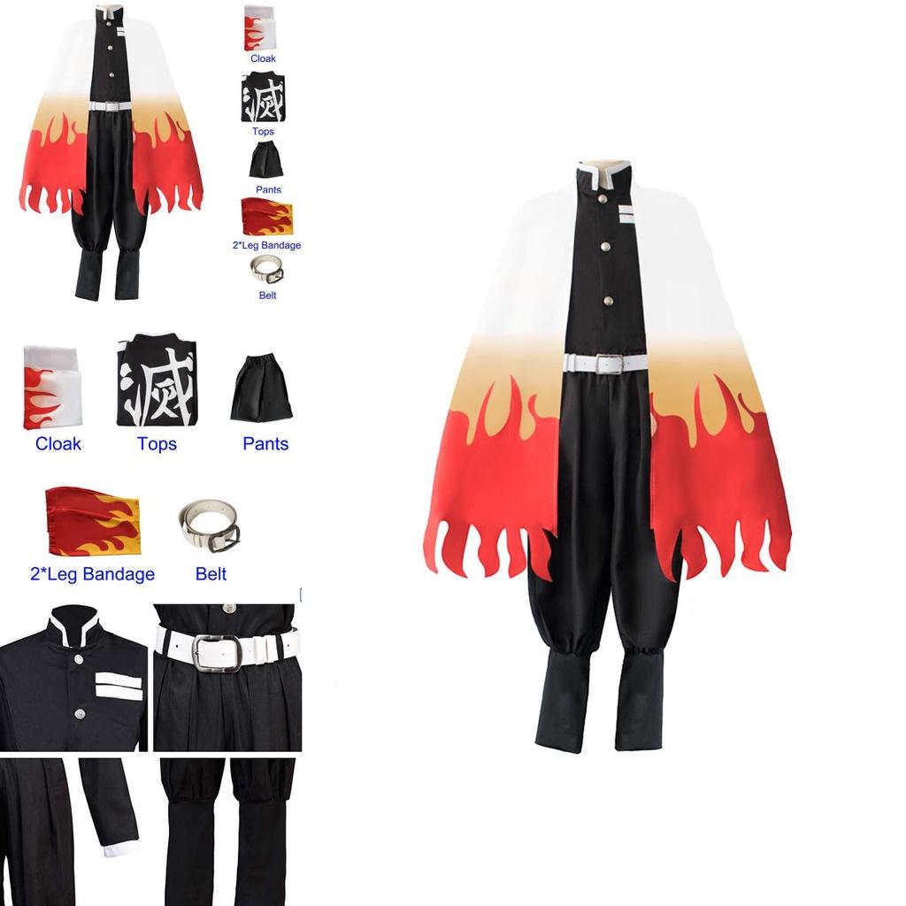 High-quality Demon Slayer Kimetsu No Yaiba Rengoku Kyoujurou Cosplay Costume Kimono Robe Suit Perfect For Halloween And Parties