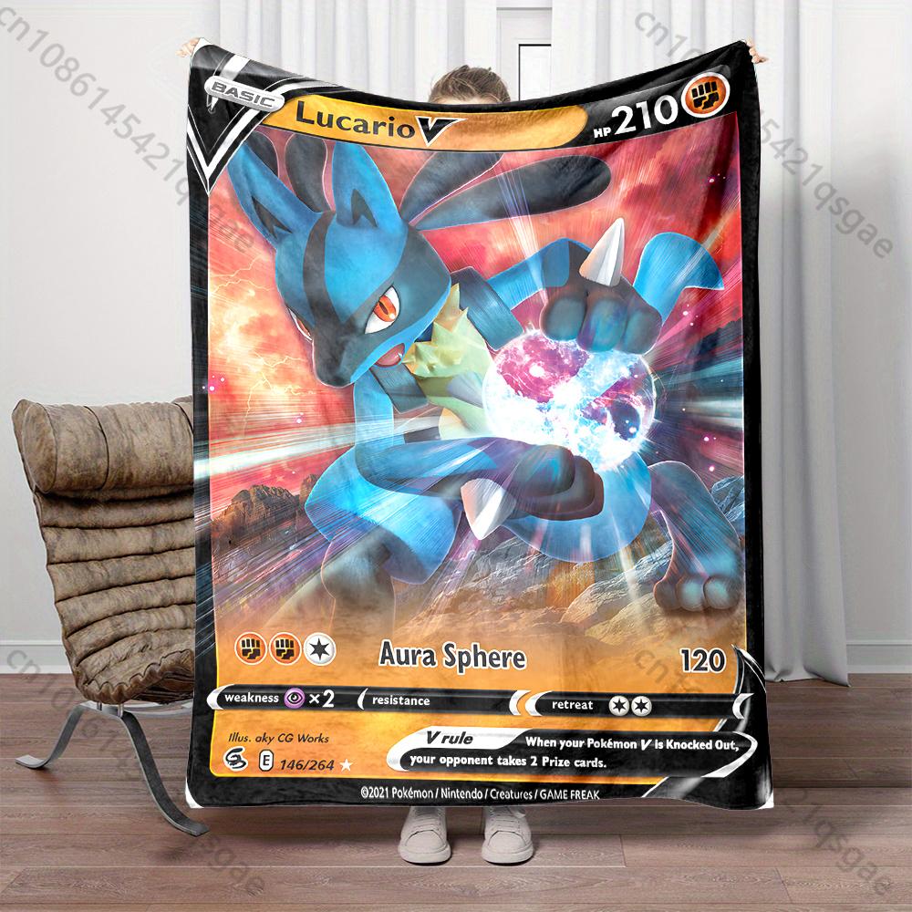 1PC Pokémon Lucario Card Pattern Blanket Warm Soft Fluffy Kids Adult Sofa Bed Throw Blanket Suitable Travel Camping for Gifts