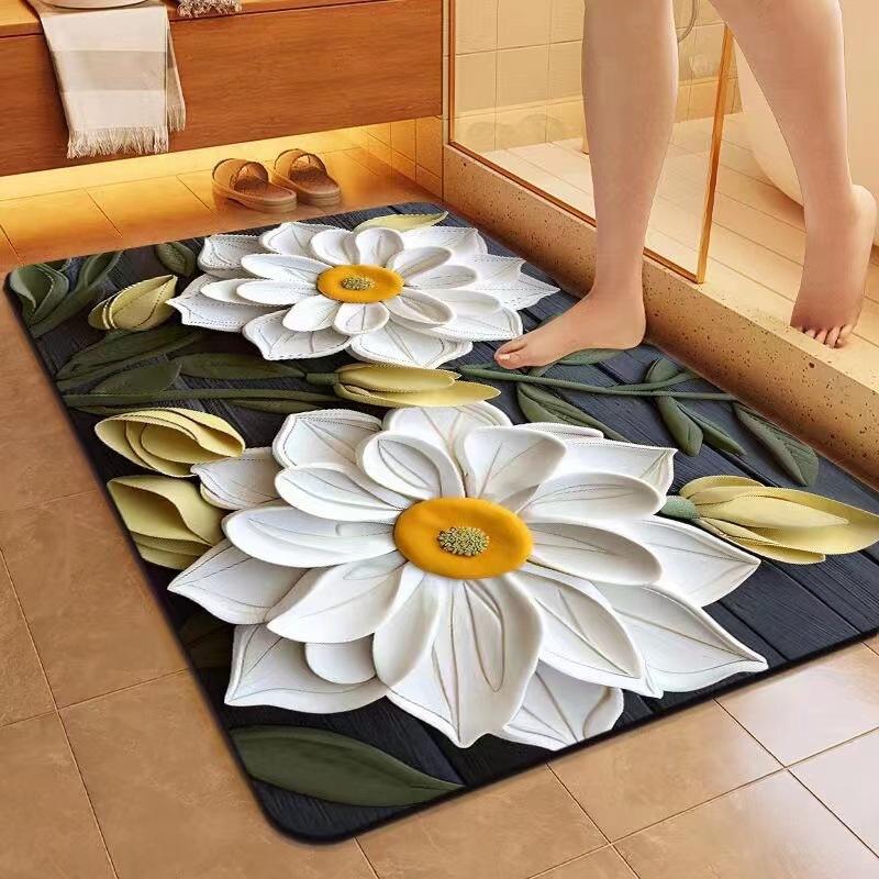 Three Dimensional Flower Floor Mat Bathroom Diatom Mud Anti Slip  Dirt Resistant and Quick Drying Floor Mat Household Water Absorption Carpet